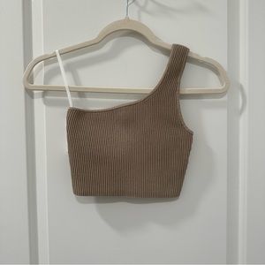 aritzia babaton sculpt knit one shoulder cropped top